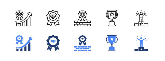 Excellence icon sheet with Performance, Quality, Craftmanship, Excellence awards, Champion.