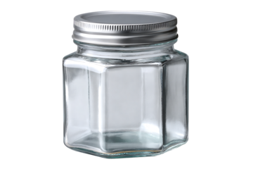 Glass jar with metal lid isolated on transparent background