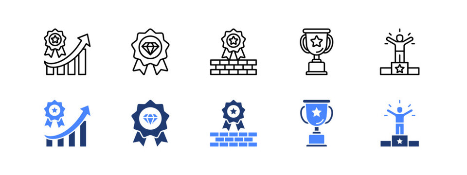 Excellence icon sheet with Performance, Quality, Craftmanship, Excellence awards, Champion.