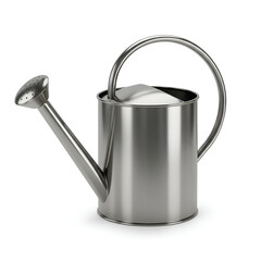 Silver metal watering can with long spout for gardens