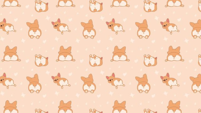 Funny and Cute Corgi Butts. Heart Design Dog Characters animation Loop Background