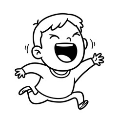 Naklejka premium Excited Cartoon Boy Running and Laughing