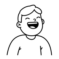 Obraz premium Smiling Cartoon Boy with Open Mouth and Happy Expression, Black Outline.