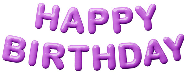 3D画像_風船_HAPPY BIRTHDAY_紫