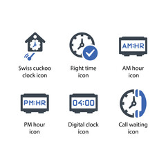 Swiss cuckoo clock, Right time, AM hour, PM hour, Digital clock, Call waiting, icon
