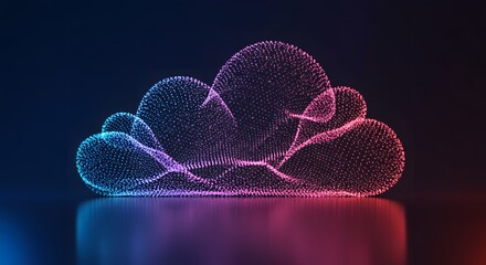 Vibrant Digital Cloud Design Created with Neon Dots and Lights Against a Dark Background