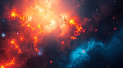 Naklejka premium Celestial firestorm a cosmic dance of light and energy in the vast universe