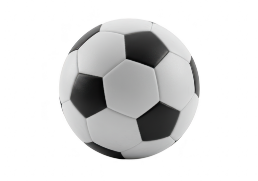 A classic black and white soccer ball isolated on a transparent background