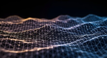 Abstract Digital Waveform Structure with Illuminated Points and Geometric Grid Pattern