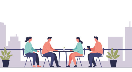 Cartoon rooftop discussion in clean vector design