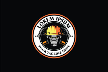 Gorilla head with hard hat vector badge animal mascot logo template © infernal  kiss