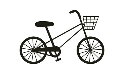 Child bike isolated black silhouette. Children bicycle with basket icon