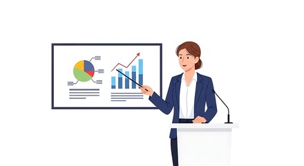 Fototapeta premium Woman Presenting Business Data and Charts with Pointer