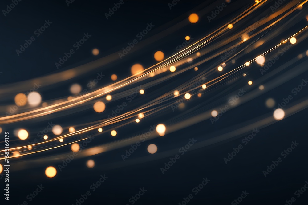 Poster golden light trails with bokeh sparkles create an abstract flowing pattern on a dark background for 