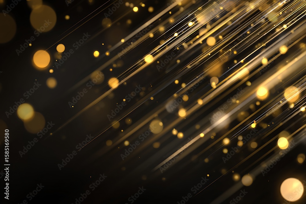 Poster a dynamic abstract background featuring streaking golden light rays and floating bokeh orbs creating