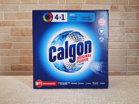 Milan, Italy - September 22, 2024: A cardboard box of Calgon.