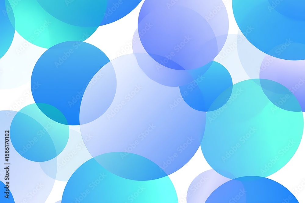 Poster an artistic display of overlapping translucent circles in varying shades of blue and teal creating a