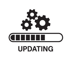 Black gears and progress bar with updating text technology loading
