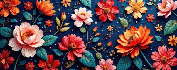 Intricate floral motifs, vibrant hues on luxurious silk, silk fabric, Thailand