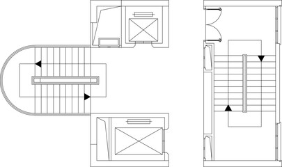 Vector sketch illustration of silhouette design of site plan layout of elevator and emergency stairs for hotel, mall and apartment
