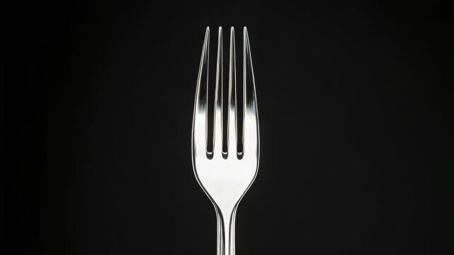 A set of three forks with prongs sticking out, metal and shiny
