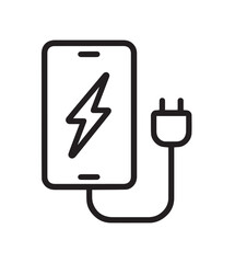 Smartphone charging with electrical plug and lightning bolt symbol power electricity