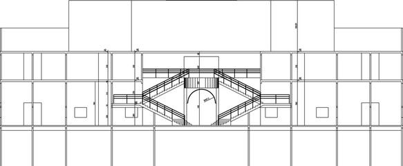 Vector sketch illustration silhouette design section view of facade of modern theater performance building