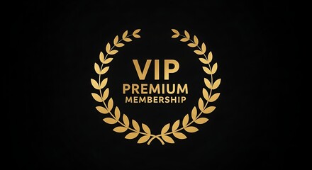 Glimmering gold laurel wreath framing VIP Premium Membership on rich black A symbol of exclusivity and superior status
