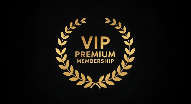 Glimmering gold laurel wreath framing VIP Premium Membership on rich black A symbol of exclusivity and superior status