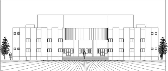 Vector sketch illustration silhouette design section view of facade of modern theater performance building 