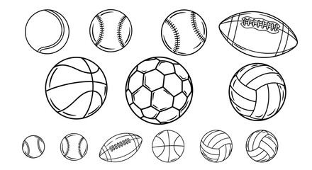 Fototapeta premium Sports Balls Collection: An assortment of various sports balls meticulously illustrated, capturing the essence of athletic competition.