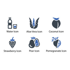 Water, Aloe Vera, Coconut, Strawberry, Pear, Pomegranate, icon
