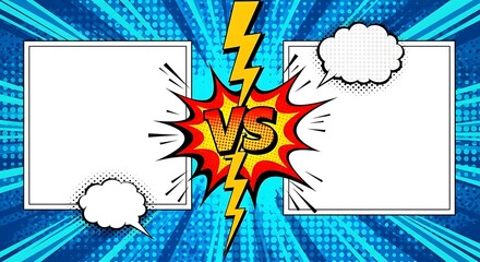 Vibrant versus splash Comic book battle backdrop with electrifying gold and red energy halftone dots radiating retro