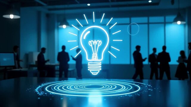 Dynamic team collaborates on innovative ideas, visualized by a glowing lightbulb symbolizing inspiration and business growth.