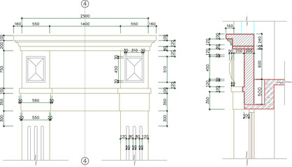 sketch vector illustration silhouette design detail section view facade ornament decoration entrance column classic vintage