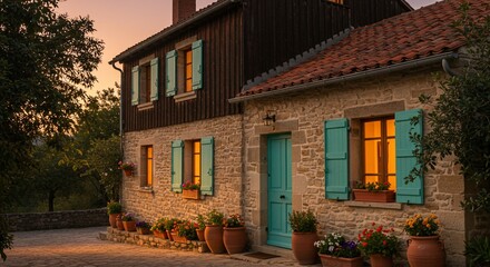 Warm light fills quaint French farmhouse