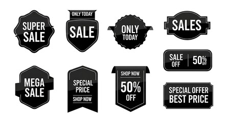 Obraz premium Gleaming black sale badges shine with bold white text promising super savings mega deals special prices under focused
