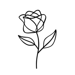 Rose flower with stem in minimal black outline
