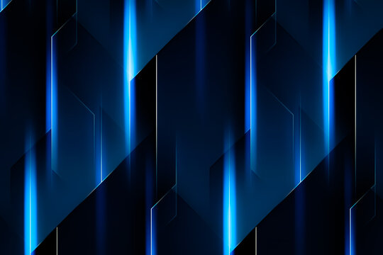 Abstract luxury dark blue background with vertical geometric 3D layers and subtle glowing edges for premium technology design