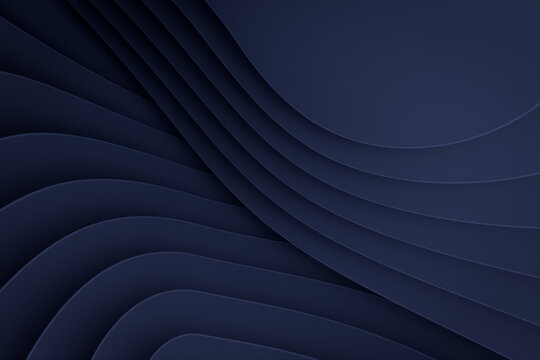 Abstract dark blue paper cut background with elegant organic curved layers and subtle shadows for luxury design