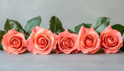 Obraz premium Elegant Arrangement of Gentle Peach Roses Lying Gracefully on a Soft Surface with Copy Space