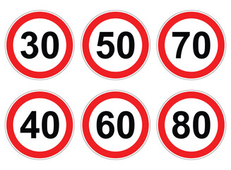 chinese traffic speed limit signs bundle 30 40 50 60 70 80 circle vector