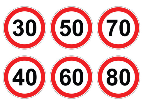 chinese traffic speed limit signs bundle 30 40 50 60 70 80 circle vector