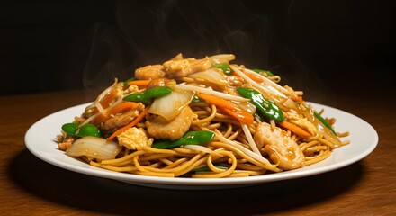 Delicious Steaming Chicken Lo Mein Noodles Asian Cuisine Dish