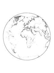 Minimilist a black and white line drawing of a world globe showing continents and land masses in simple detail vector