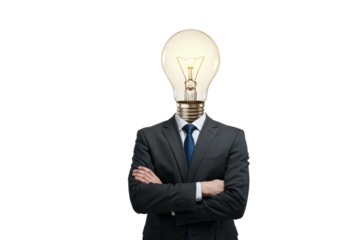 Isolated Business Man with Light Bulb Head Creative Concept