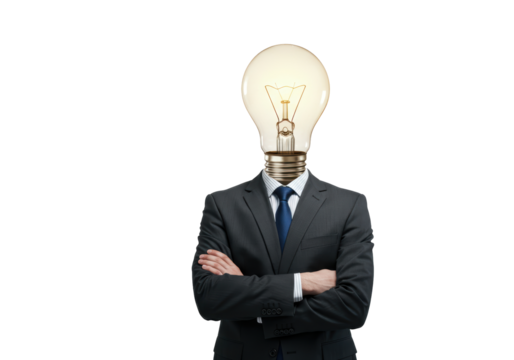 Isolated Business Man with Light Bulb Head Creative Concept - Powered by Adobe