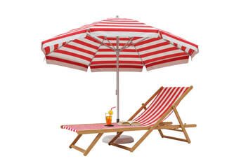 Isolated Beach Scene with Striped Umbrella and Lounge Chair