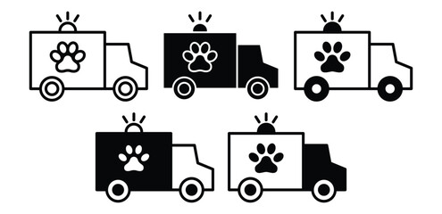 Animal Ambulance Icons Black and White Pet Emergency Vehicle Illustrations Vector Design