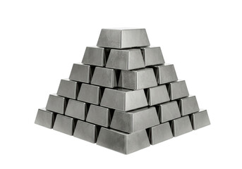 Isolated Stacked Silver Bars Forming Pyramid Wealth